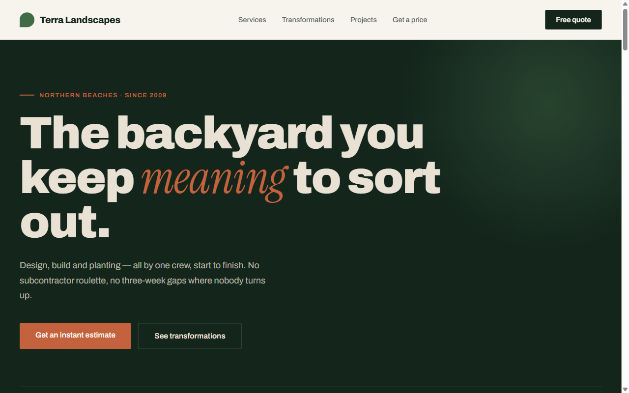 Terra Landscapes concept site — a landscaping homepage